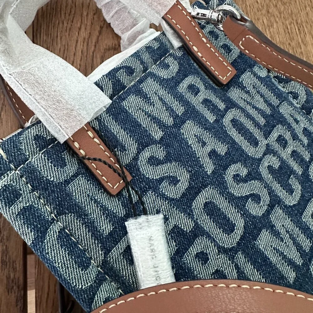 NWT! Marc Jacobs The Jumbo Logo Jacquard Micro Grind Denim Tote Crossbody